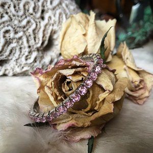 Silver Plated Stretch Bracelet Featuring Petal Pink Crystal Rhinestones